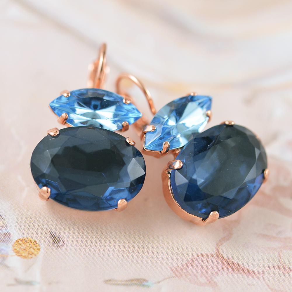 Blue store rose earrings