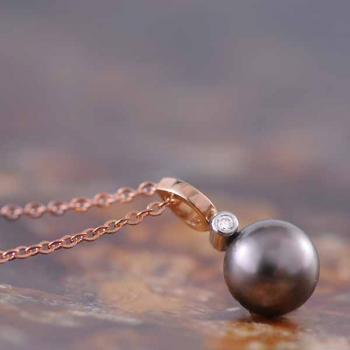 Tahitian pearl pendant with good rose gold necklace, original necklace pendant, real pearl jewelry, charm, lucky charm, gift woman