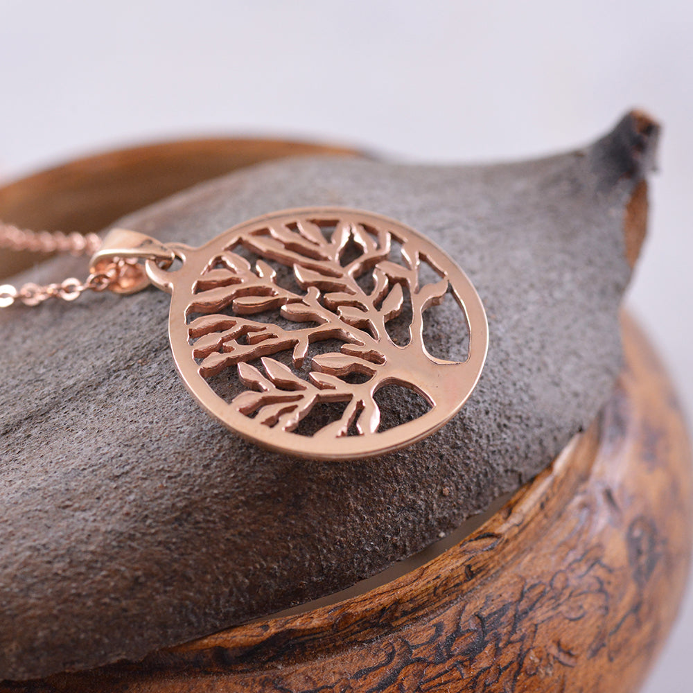 Rose gold tree on sale of life pendant