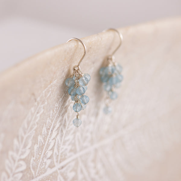 Sterling silver Aquamarine drop grape style earrings