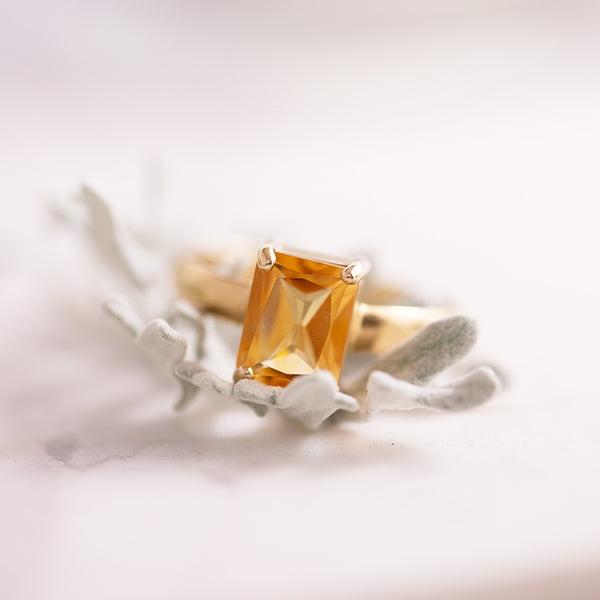 Emerald Cut Citrine Gemstone Ring