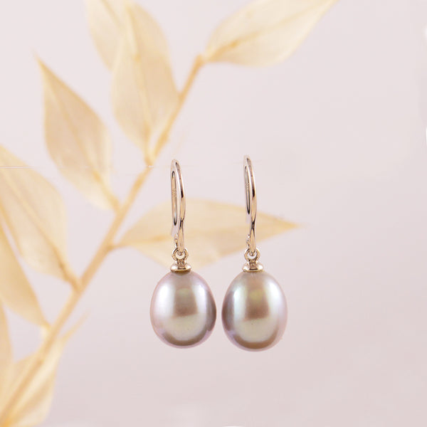 Freshwater Pearl Grey Drop, Sterling Silver Earrings