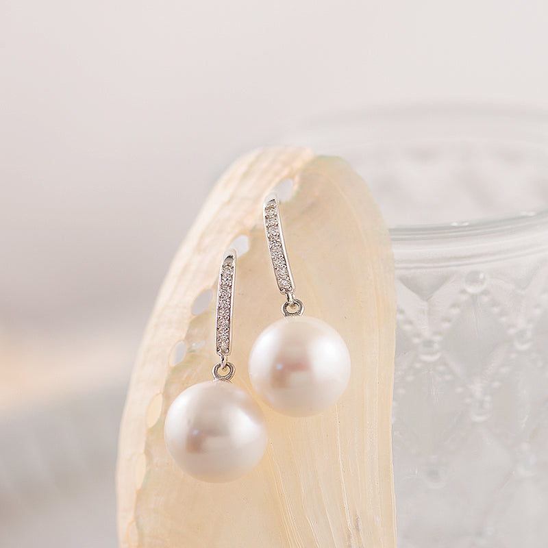 Freshwater pearl with CZ hook earrings