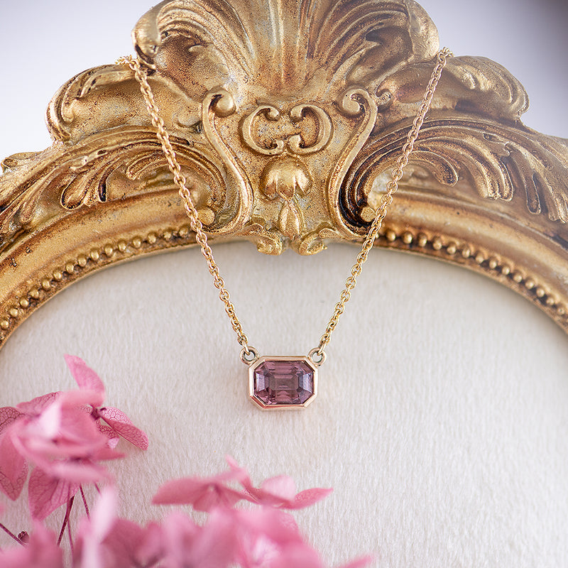 9K Yellow Gold Emerald cut Malaya Garnet