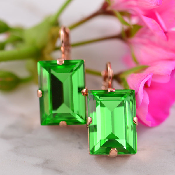 Mariana Large Rectangle Emerald Green Hook Earrings