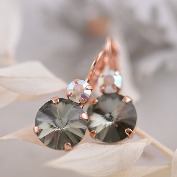 Clear and Grey Crystal earrings with Rose Gold Plating