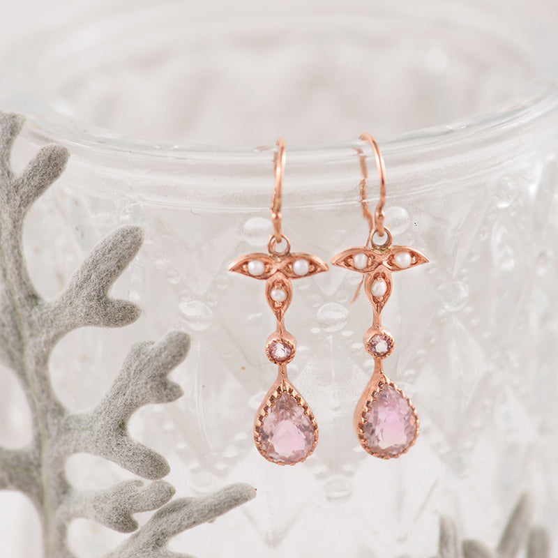 9K RG Morganite and pearl earrings