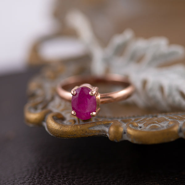 9K Rose Gold claw set oval Ruby ring