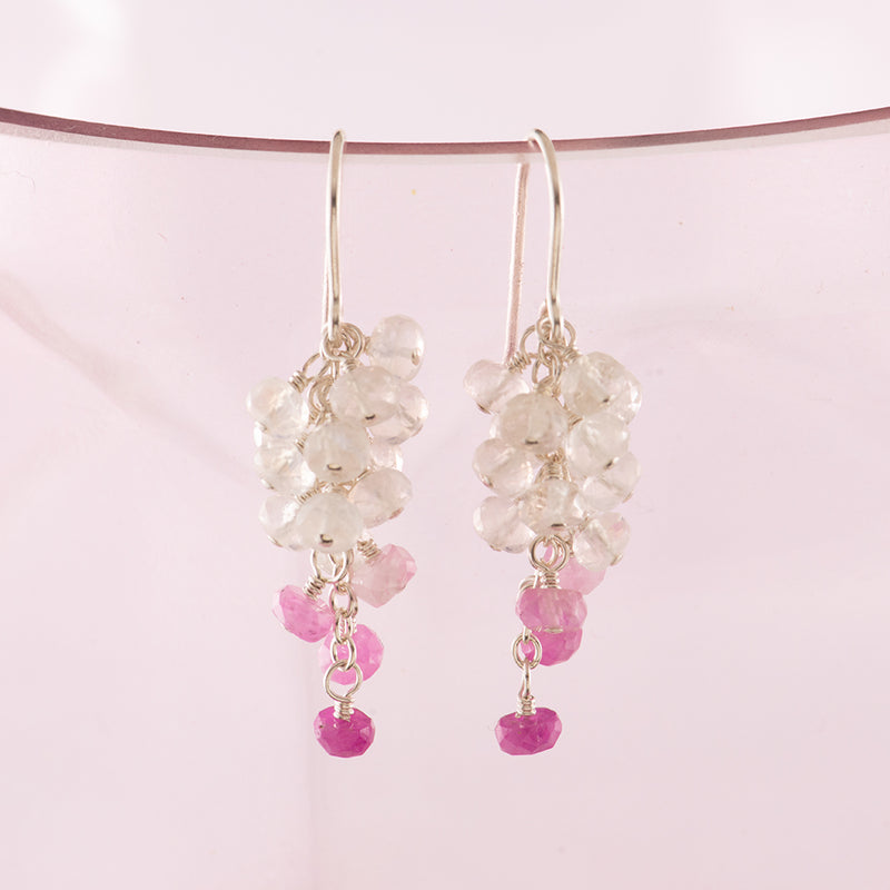 Ruby and Moonstone grape style earrings