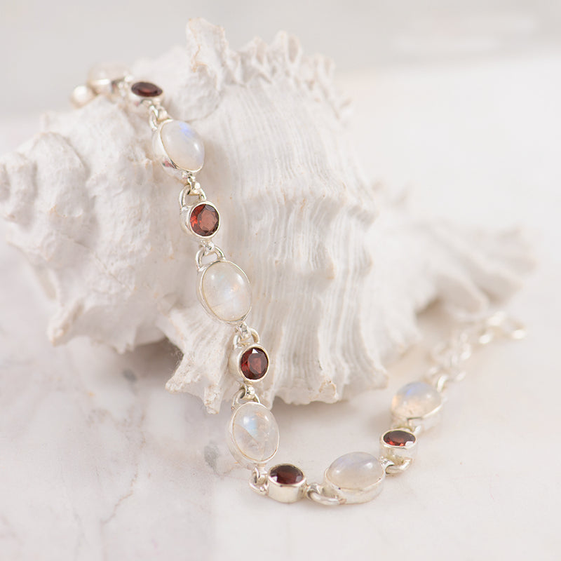 Moonstone and Garnet gemstone bracelet