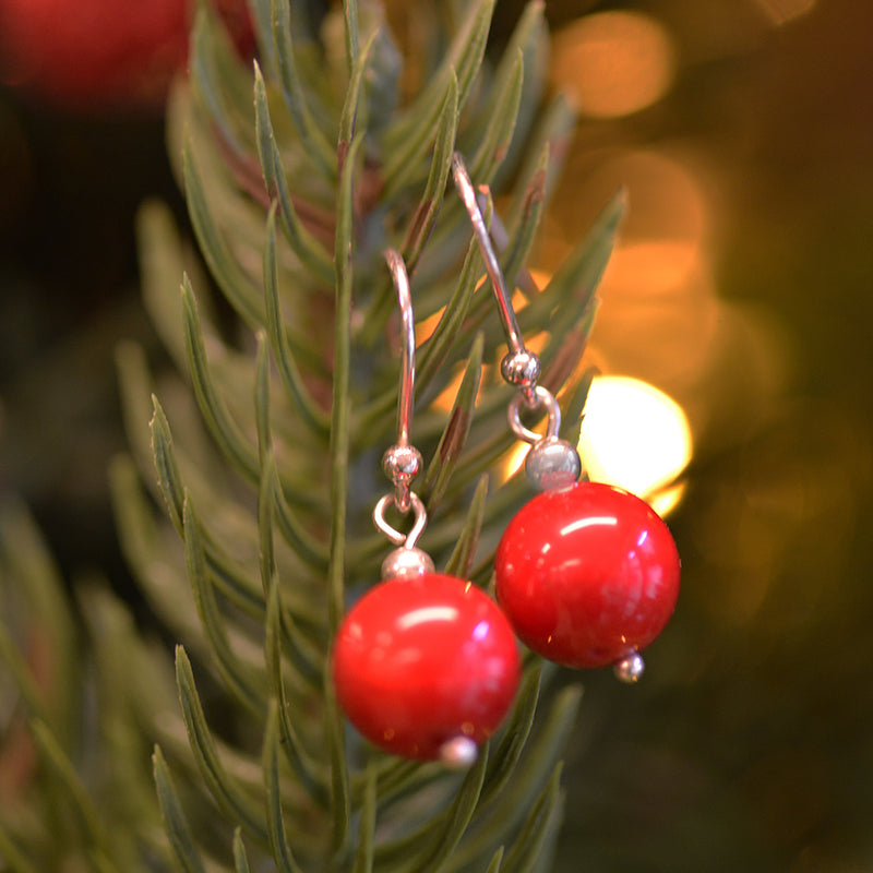 Red stone silver earrings