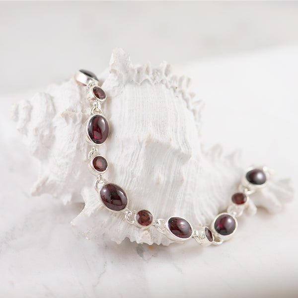 Silver garnet gemstone bracelet