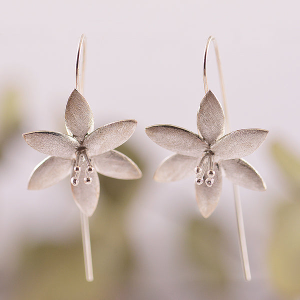 Sterling Silver Large Flower Hook Earrings