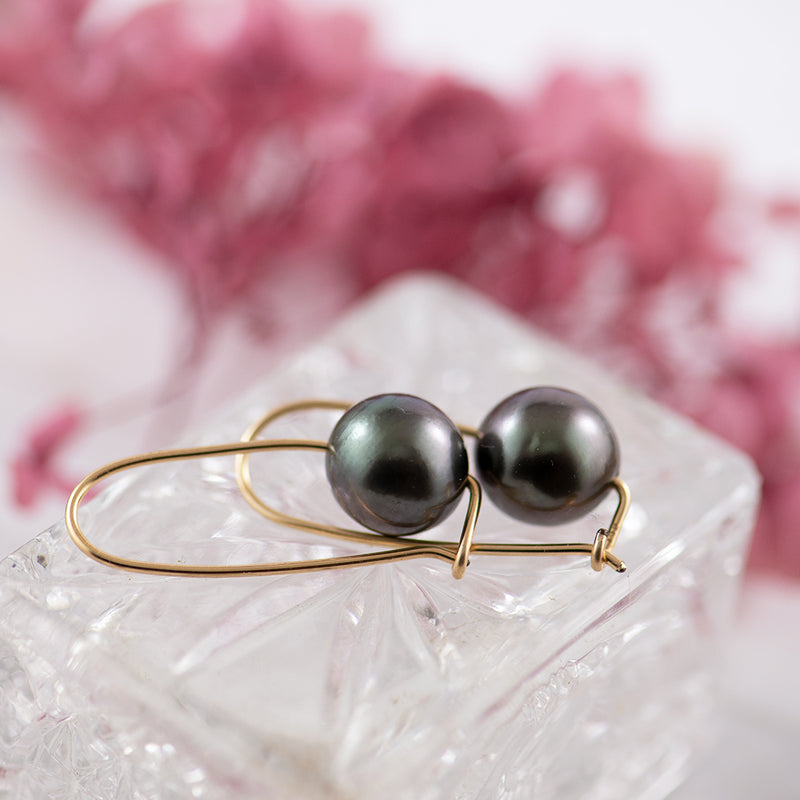 9ct YG Tahitian Pearl Drop Earrings