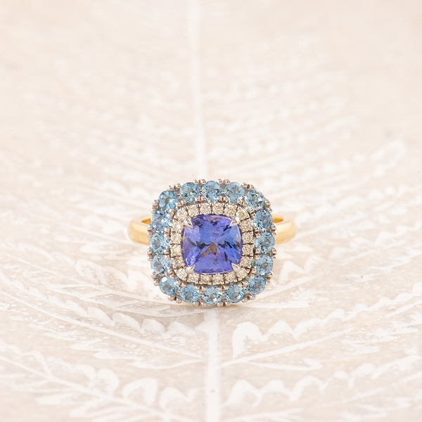 Tanzanite, Aquamarine and Diamond Ring