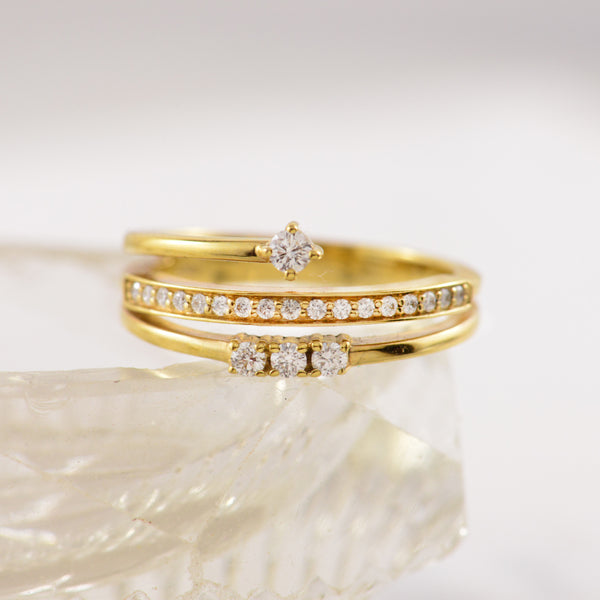 9ct Yellow Gold Three Band Ring with Diamonds