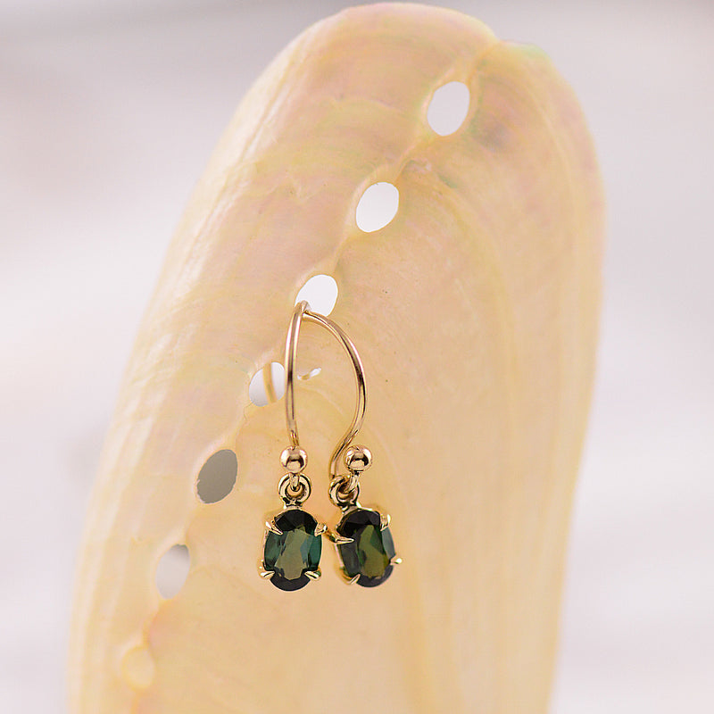 9ct Yellow Gold Claw Set Green Tourmaline Drop Hook Earrings – To Hold And  To Have